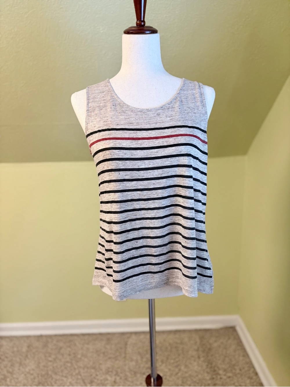 Dakini 100% Linen Tank Top Oatmeal with Stripes Beach Nautical French